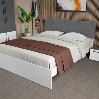 Pat Alb cu tapiterie gri - Sidney 140x200 Fara sertare imagine