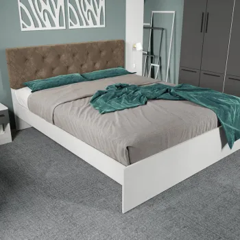 Pat Alb cu tapiterie Maro - Madrid 140x200 Fara sertare imagine