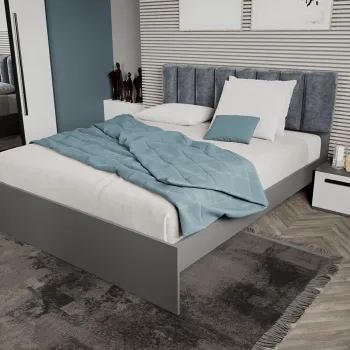 Pat Gri cu tapiterie Gri deschis 140x200 Fara sertare imagine