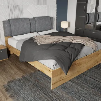 Pat Stejar Auriu cu tapiterie gri - Acapulco 140x200 Fara sertare imagine