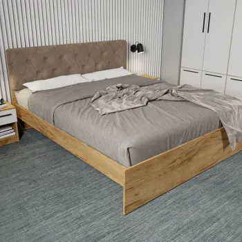 Pat Stejar Auriu cu tapiterie maro - Madrid 140x200 Fara sertare imagine