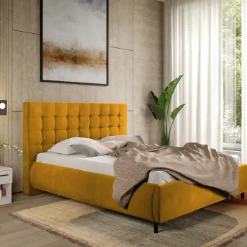 Pat Tapitat cu somiera fixa - Catifea Aurie - Velvet 140x200 imagine