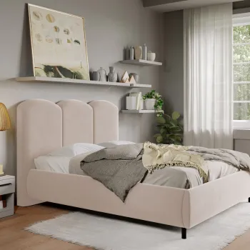 Pat Tapitat cu somiera fixa - Catifea Bej - Nero 140x200 imagine