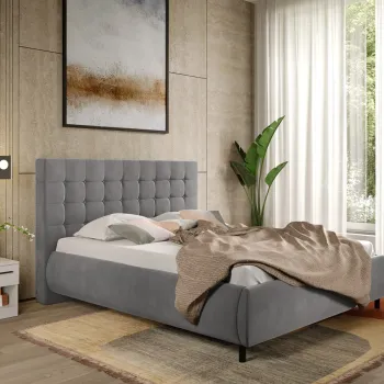 Pat Tapitat cu somiera fixa - Catifea Gri - Velvet 160x200 imagine