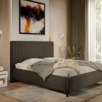 Pat Tapitat cu somiera fixa - Catifea Maro - Line 140x200 imagine