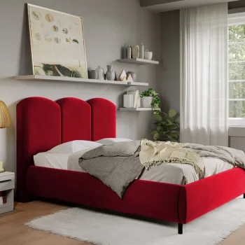 Pat Tapitat cu somiera fixa - Catifea Rosie - Nero 180x200 imagine