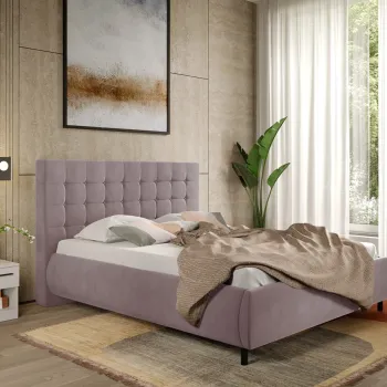 Pat Tapitat cu somiera fixa - Catifea Roz - Velvet 140x200 imagine