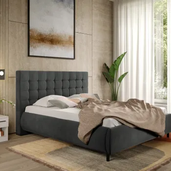 Pat Tapitat cu somiera fixa - Gri Inchis - Velvet 140x200 imagine