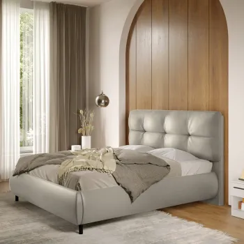 Pat Tapitat cu somiera fixa - Piele Crem - Ramses 180x200 imagine