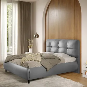 Pat Tapitat cu somiera fixa - Piele Gri - Ramses 140x200 imagine