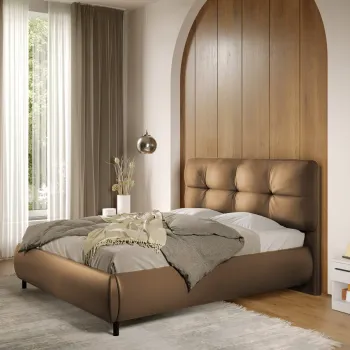 Pat Tapitat cu somiera fixa - Piele Maro - Ramses 140x200 imagine