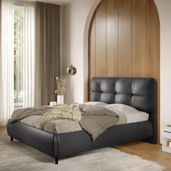 Pat Tapitat cu somiera fixa - Piele Neagra - Ramses 140x200 imagine