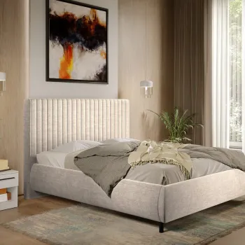 Pat Tapitat cu somiera fixa - Stofa Bej - Line 180x200 imagine