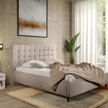 Pat Tapitat cu somiera fixa - Stofa Bej - Velvet 180x200 imagine