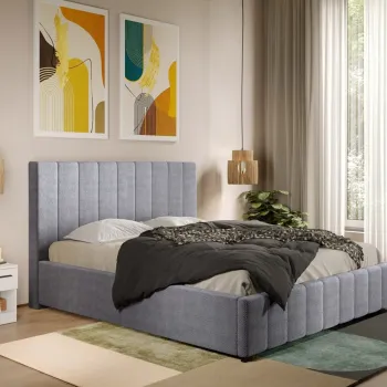 Pat Tapitat cu somiera fixa - Stofa Gri - Dallas 140x200 imagine