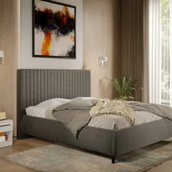 Pat Tapitat cu somiera fixa - Stofa Gri - Line 160x200 imagine