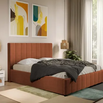 Pat Tapitat cu somiera fixa - Stofa Portocalie - Dallas 140x200 imagine