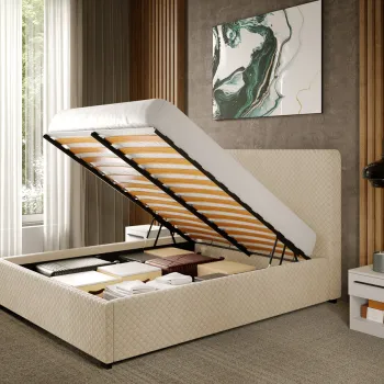 Pat Tapitat cu somiera rabatabila - Bej - Honey 140x200 imagine