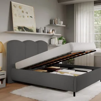 Pat Tapitat cu somiera rabatabila - Blanita Gri Inchis - Nero 160x200 imagine