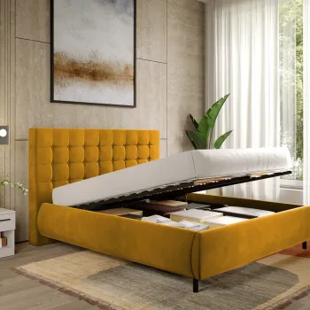 Pat Tapitat cu somiera rabatabila - Catifea Aurie - Velvet 180x200 imagine