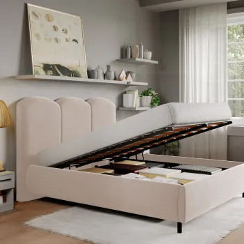 Pat Tapitat cu somiera rabatabila - Catifea Bej - Nero 140x200 imagine