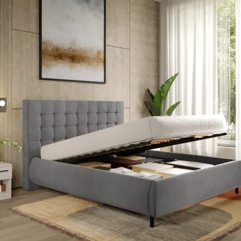 Pat Tapitat cu somiera rabatabila - Catifea Gri - Velvet 160x200 imagine