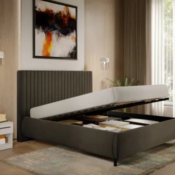 Pat Tapitat cu somiera rabatabila - Catifea Maro - Line 140x200 imagine