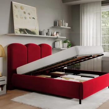 Pat Tapitat cu somiera rabatabila - Catifea Rosie - Nero 180x200 imagine