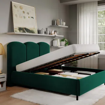 Pat Tapitat cu somiera rabatabila - Catifea Verde - Nero 140x200 imagine