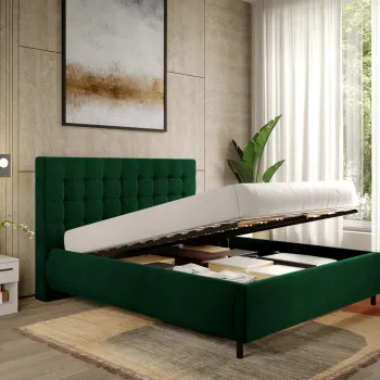 Pat Tapitat cu somiera rabatabila - Catifea Verde - Velvet 140x200 imagine
