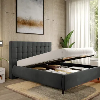 Pat Tapitat cu somiera rabatabila - Gri Inchis - Velvet 160x200 imagine