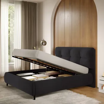 Pat Tapitat cu somiera rabatabila - Negru - Ramses 160x200 imagine