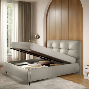 Pat Tapitat cu somiera rabatabila - Piele Crem - Ramses 160x200 imagine