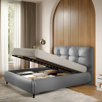 Pat Tapitat cu somiera rabatabila - Piele Gri - Ramses 140x200 imagine