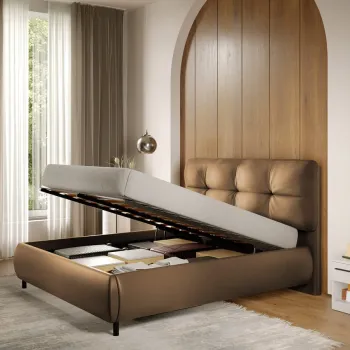 Pat Tapitat cu somiera rabatabila - Piele Maro - Ramses 160x200 imagine