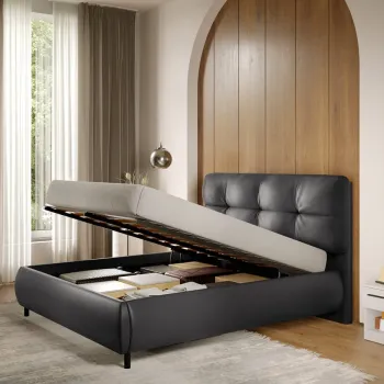 Pat Tapitat cu somiera rabatabila - Piele Neagra - Ramses 160x200 imagine