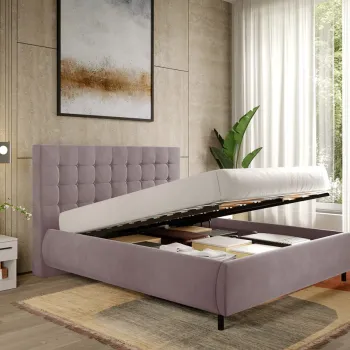 Pat Tapitat cu somiera rabatabila - Roz - Velvet 160x200 imagine