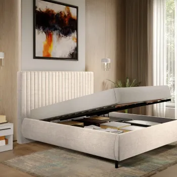 Pat Tapitat cu somiera rabatabila - Stofa Bej - Line 140x200 imagine