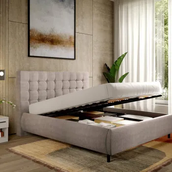 Pat Tapitat cu somiera rabatabila - Stofa Bej - Velvet 140x200 imagine