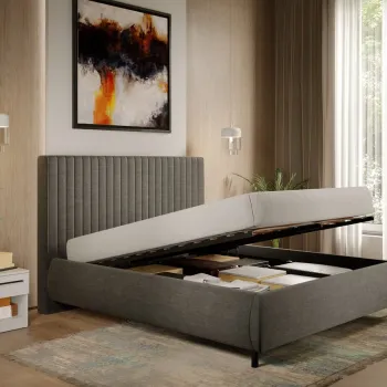 Pat Tapitat cu somiera rabatabila - Stofa Gri - Line 160x200 imagine