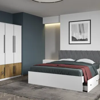 Set dormitor Alb cu Flagstaff Oak fara comoda - Sidney - C06 imagine