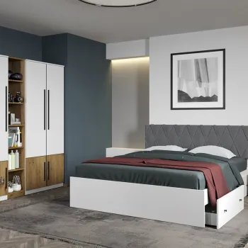 Set dormitor Alb cu Flagstaff Oak fara comoda - Sidney - C08 imagine