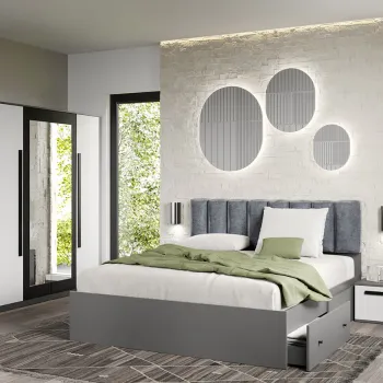 Set dormitor Alb cu Gri fara comoda - Dallas - C04 imagine