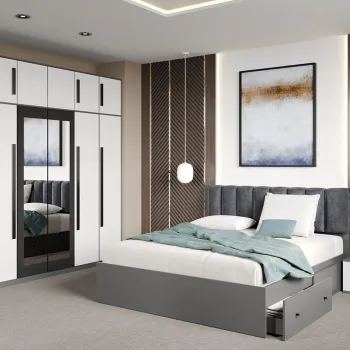 Set dormitor Alb cu Gri fara comoda - Dallas - C51 imagine