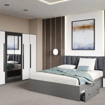 Set dormitor Alb cu Gri fara comoda - Dallas - C52 imagine