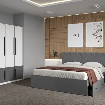 Set dormitor Alb cu Gri fara comoda - Sidney - C02 imagine