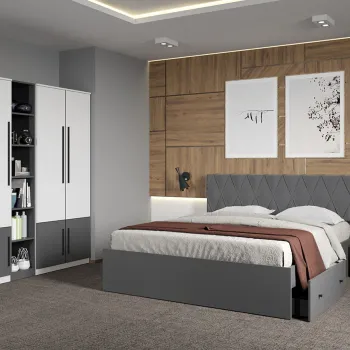 Set dormitor Alb cu Gri fara comoda - Sidney - C04 imagine
