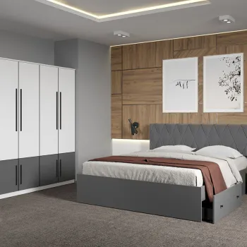 Set dormitor Alb cu Gri fara comoda - Sidney - C18 imagine