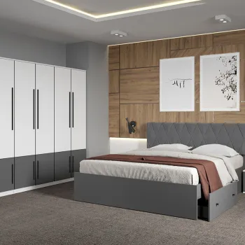 Set dormitor Alb cu Gri fara comoda - Sidney - C34 imagine