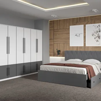 Set dormitor Alb cu Gri fara comoda - Sidney - C50 imagine